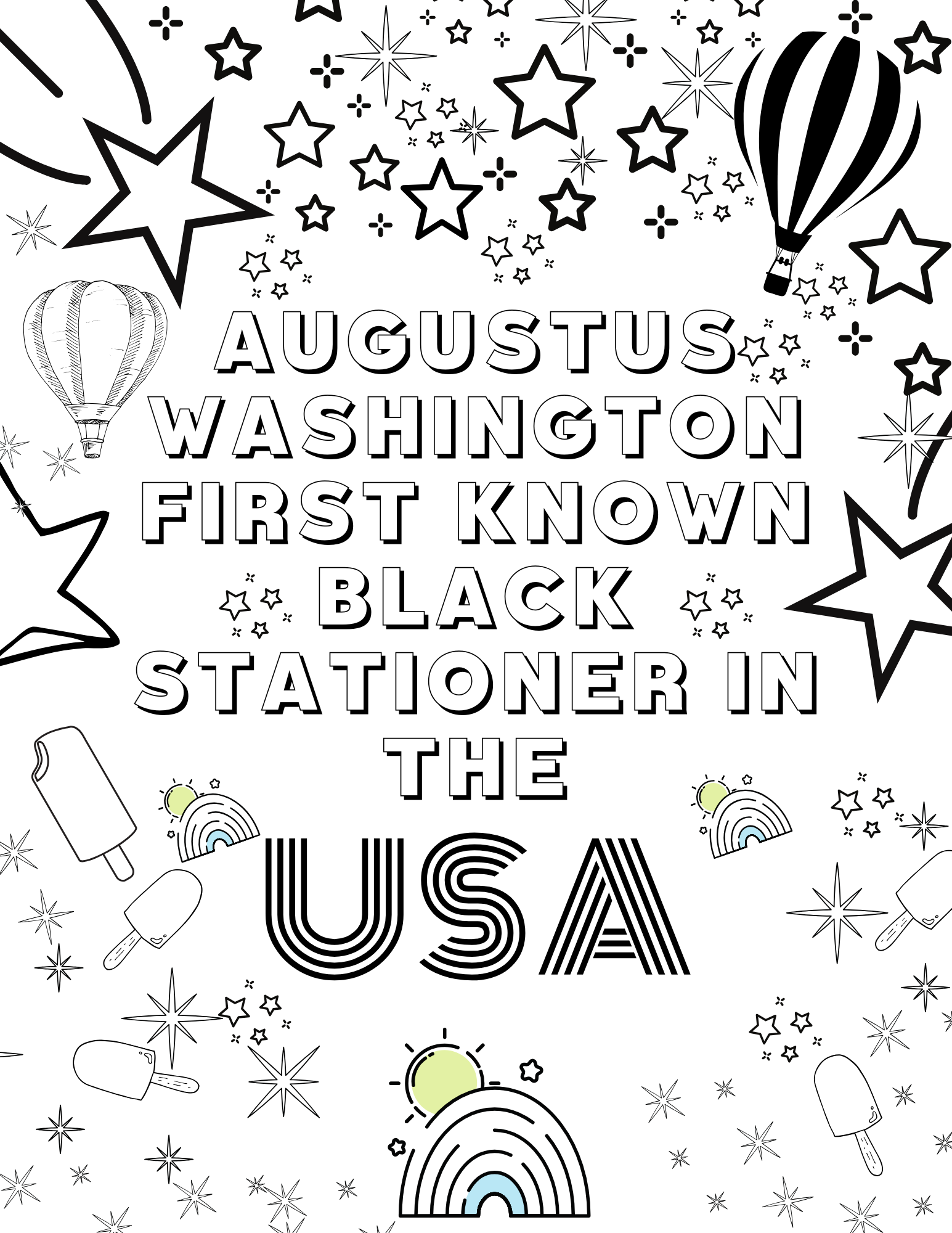 kids coloring sheet about Augustus Washington first know Black stationer in the USA